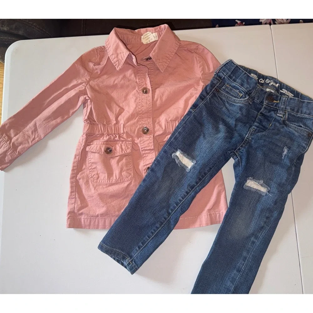 Emma & Ella Cat & Jack Jacket and Jeans Set Toddler 3T Pink Blue Distressed 2pc